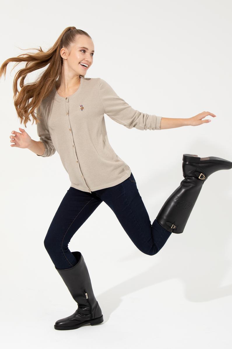 Kadın Taş Melanj Basic Triko Hırka