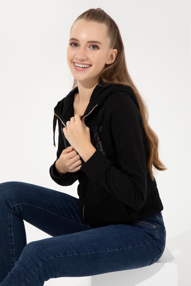 Kadın Siyah Basic Sweatshirt - 50256258013