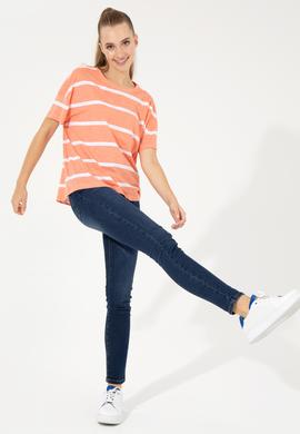 Kadın Somon Bisiklet Yaka Tişört - 50249013031