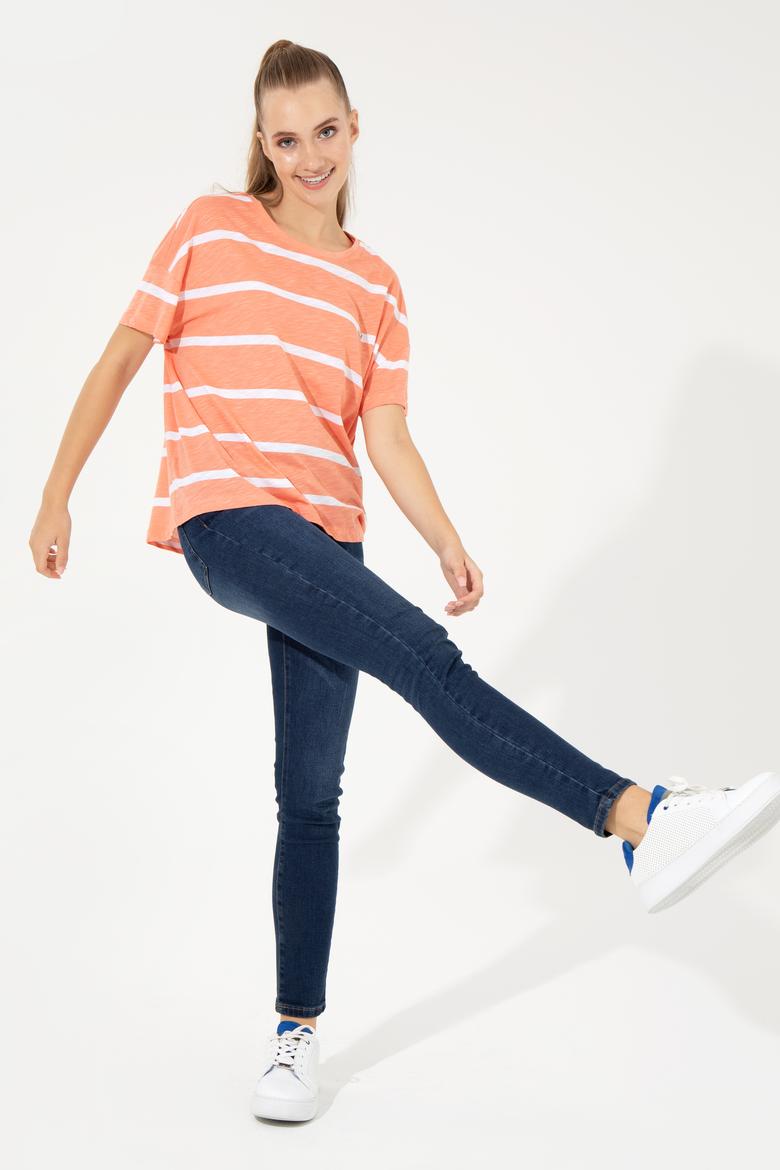 Kadın Somon Bisiklet Yaka Tişört - 50249013031