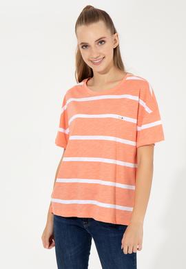 Kadın Somon Bisiklet Yaka Tişört - 50249013031