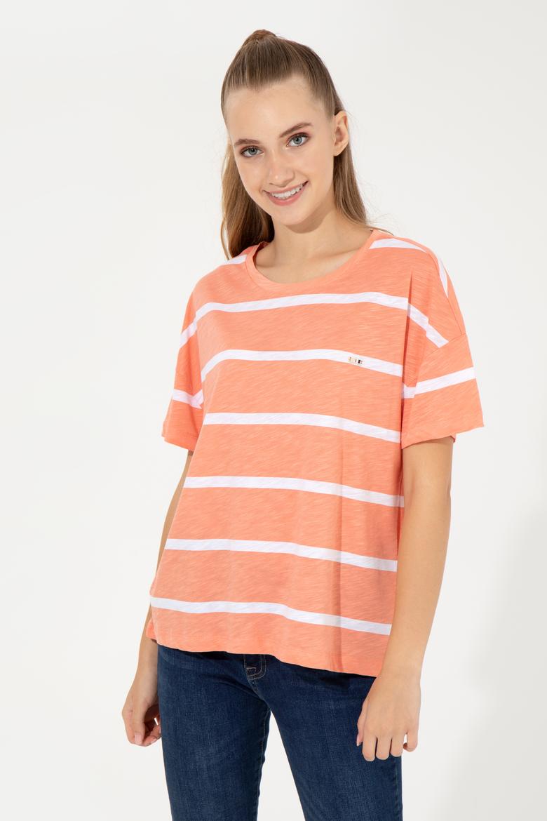 Kadın Somon Bisiklet Yaka Tişört - 50249013031