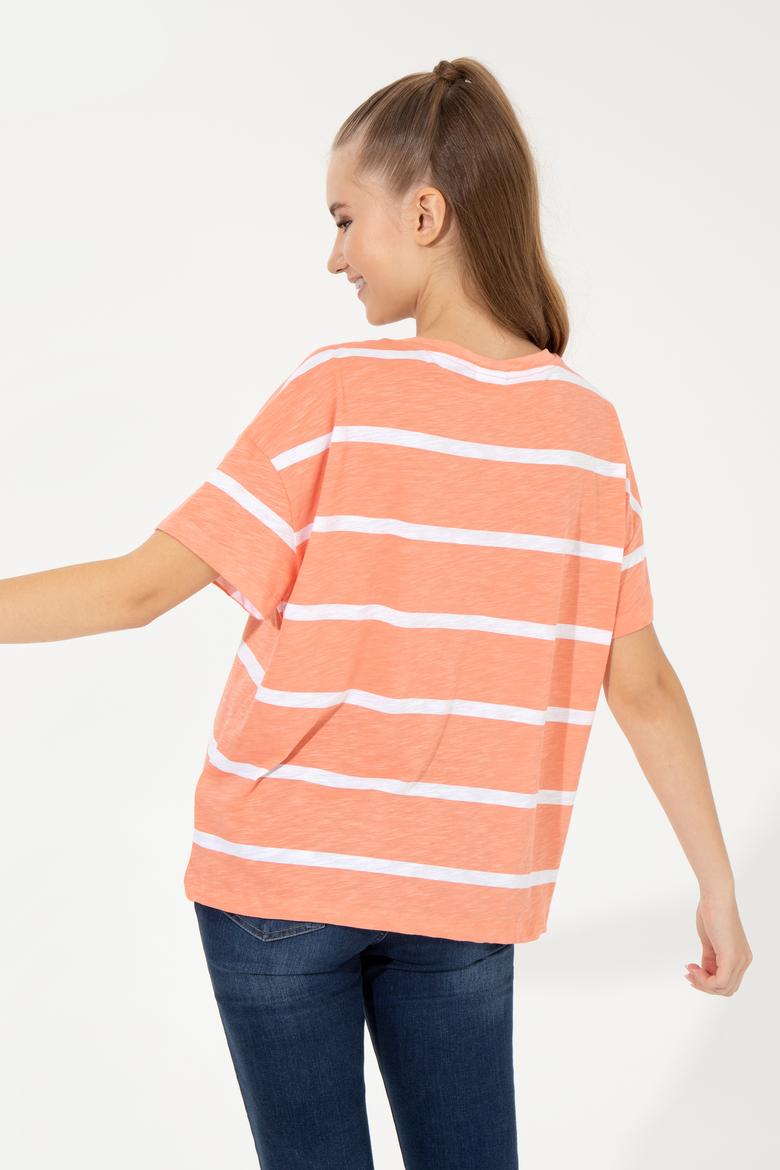 Kadın Somon Bisiklet Yaka Tişört - 50249013031