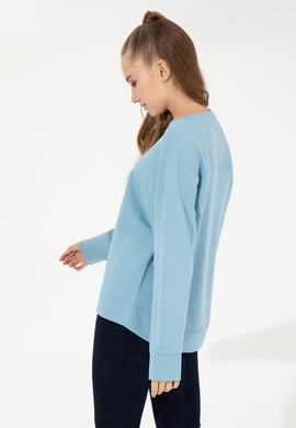 Kadın Mavi Bisiklet Yaka Basic Sweatshirt - 50261236029