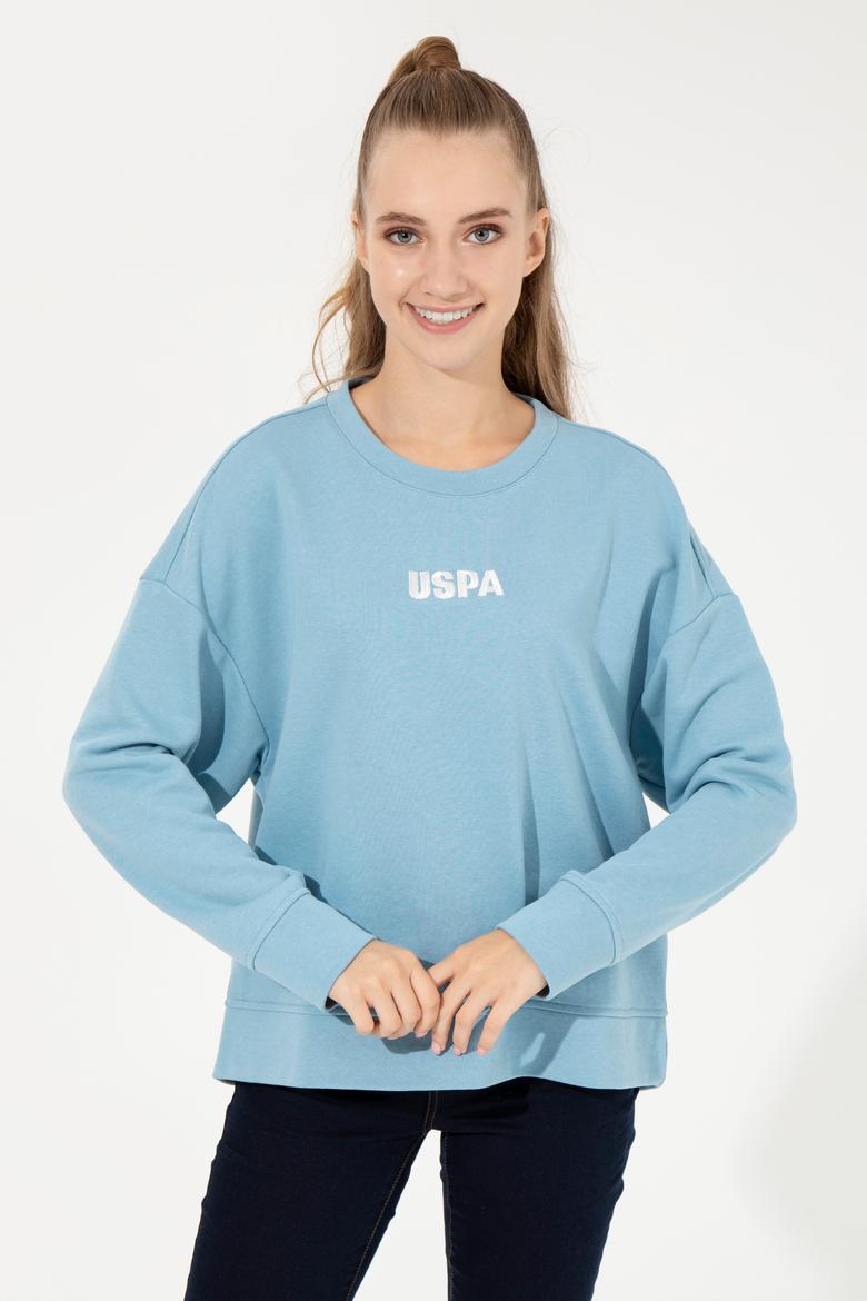 Kadın Mavi Bisiklet Yaka Basic Sweatshirt
