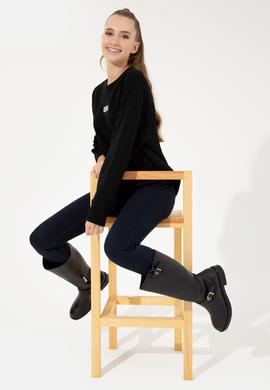 Kadın Siyah Bisiklet Yaka Basic Sweatshirt - 50261236038