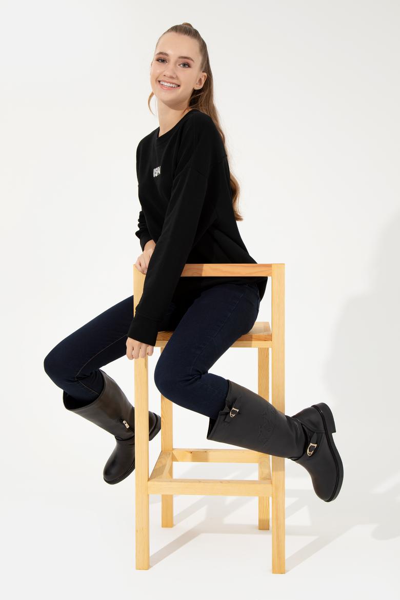 Kadın Siyah Bisiklet Yaka Basic Sweatshirt - 50261236038