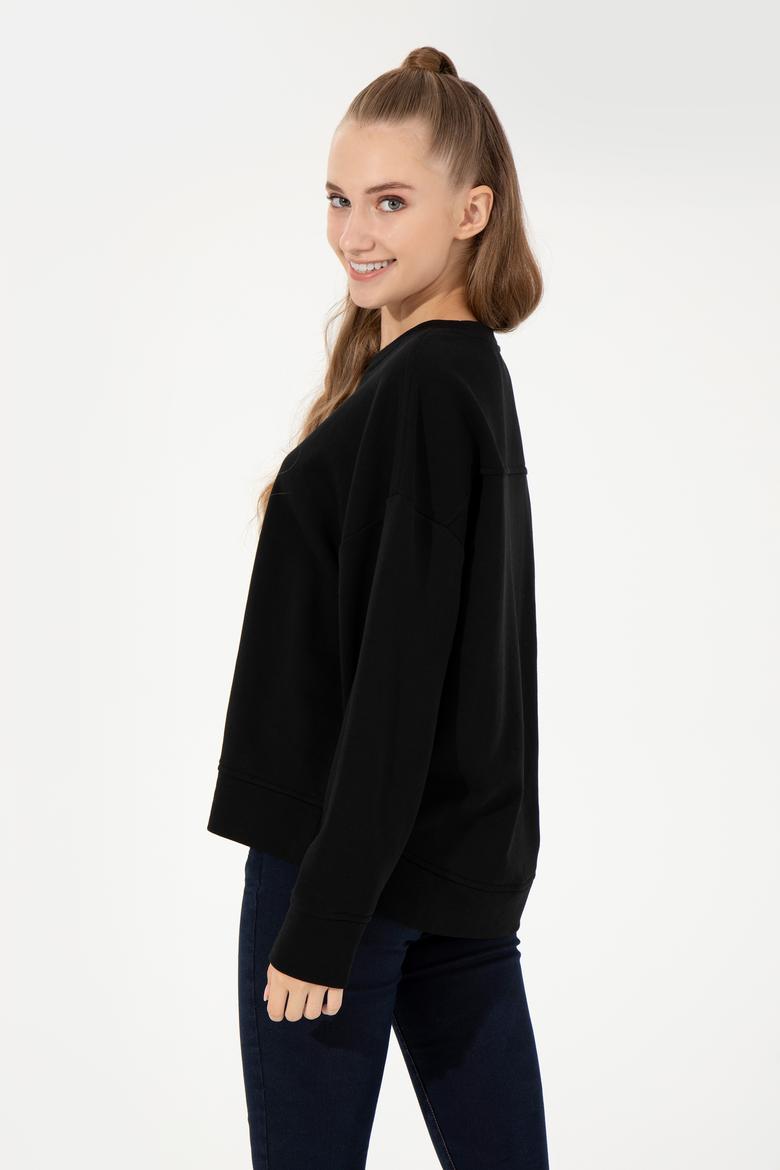 Kadın Siyah Bisiklet Yaka Basic Sweatshirt - 50261236038