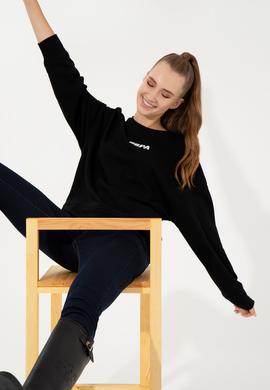 Kadın Siyah Bisiklet Yaka Basic Sweatshirt - 50261236038