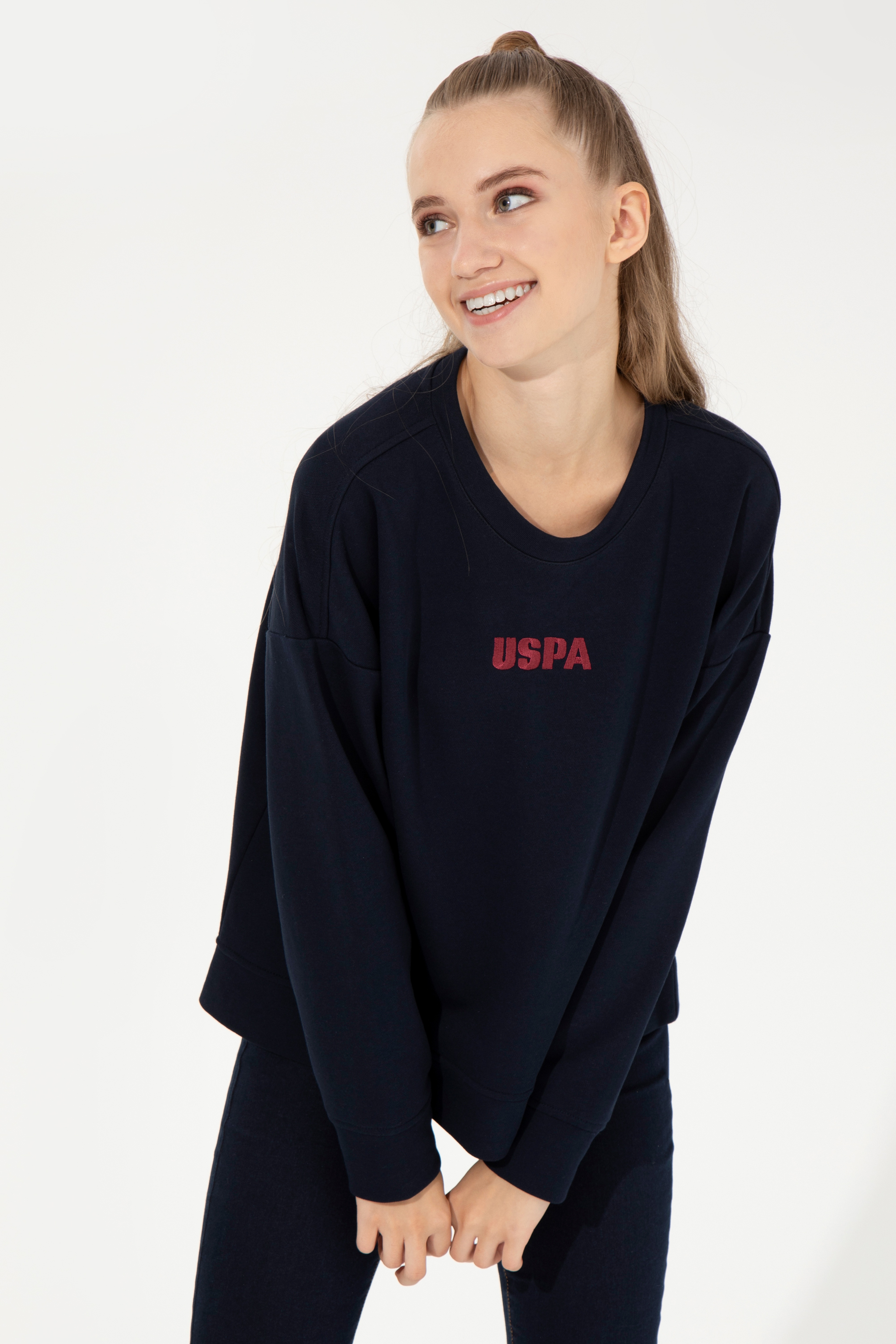 Kadın Lacivert Bisiklet Yaka Basic Sweatshirt - Image 2
