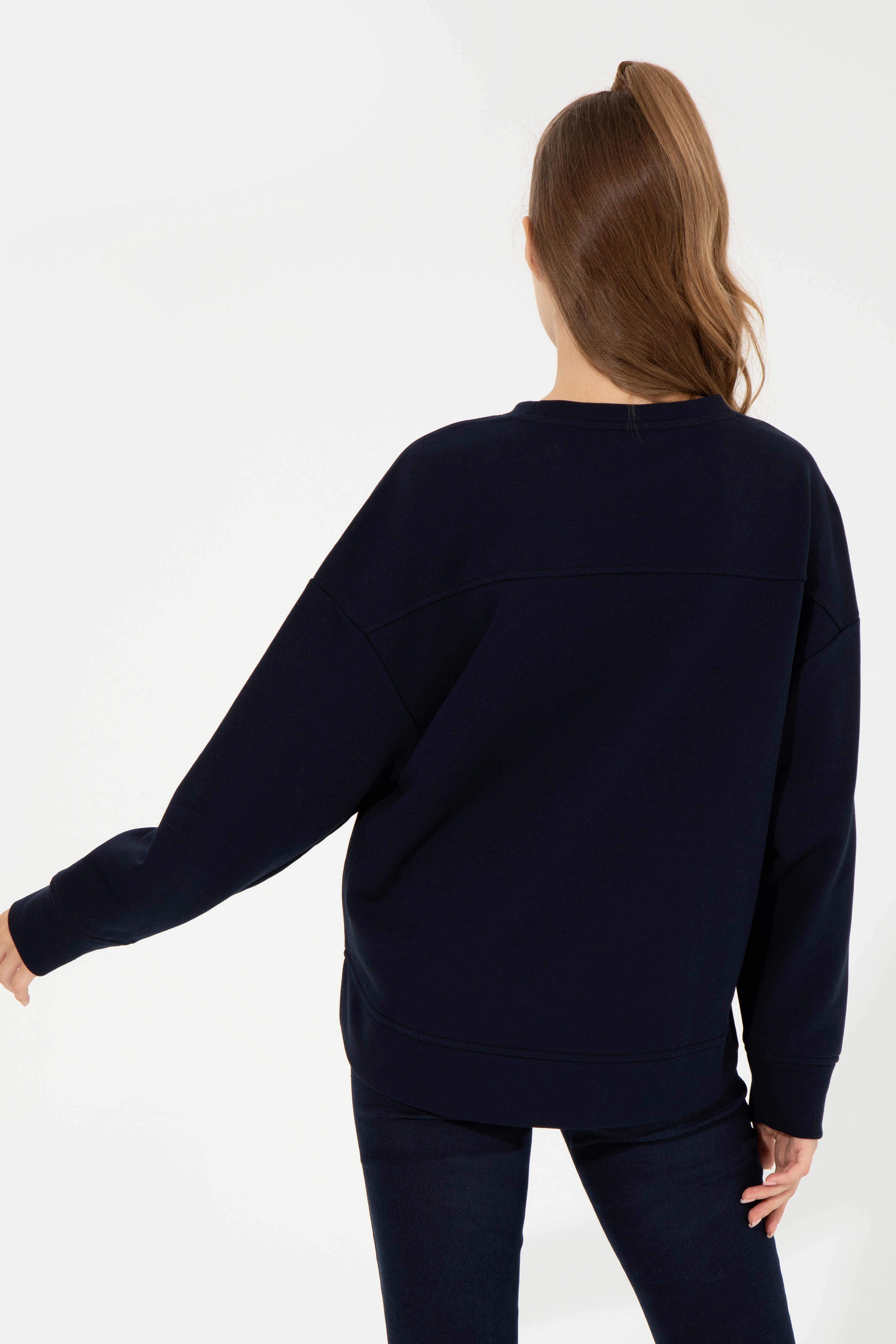 Kadın Lacivert Bisiklet Yaka Basic Sweatshirt - Image 6