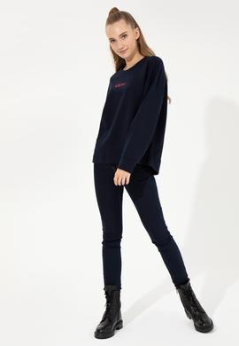Kadın Lacivert Bisiklet Yaka Basic Sweatshirt - 50261236005