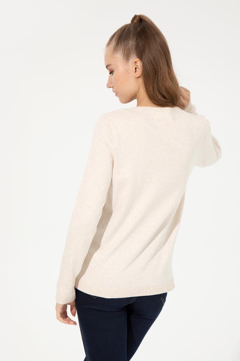 Kadın Krem Melanj Basic Triko Hırka - 50251904024