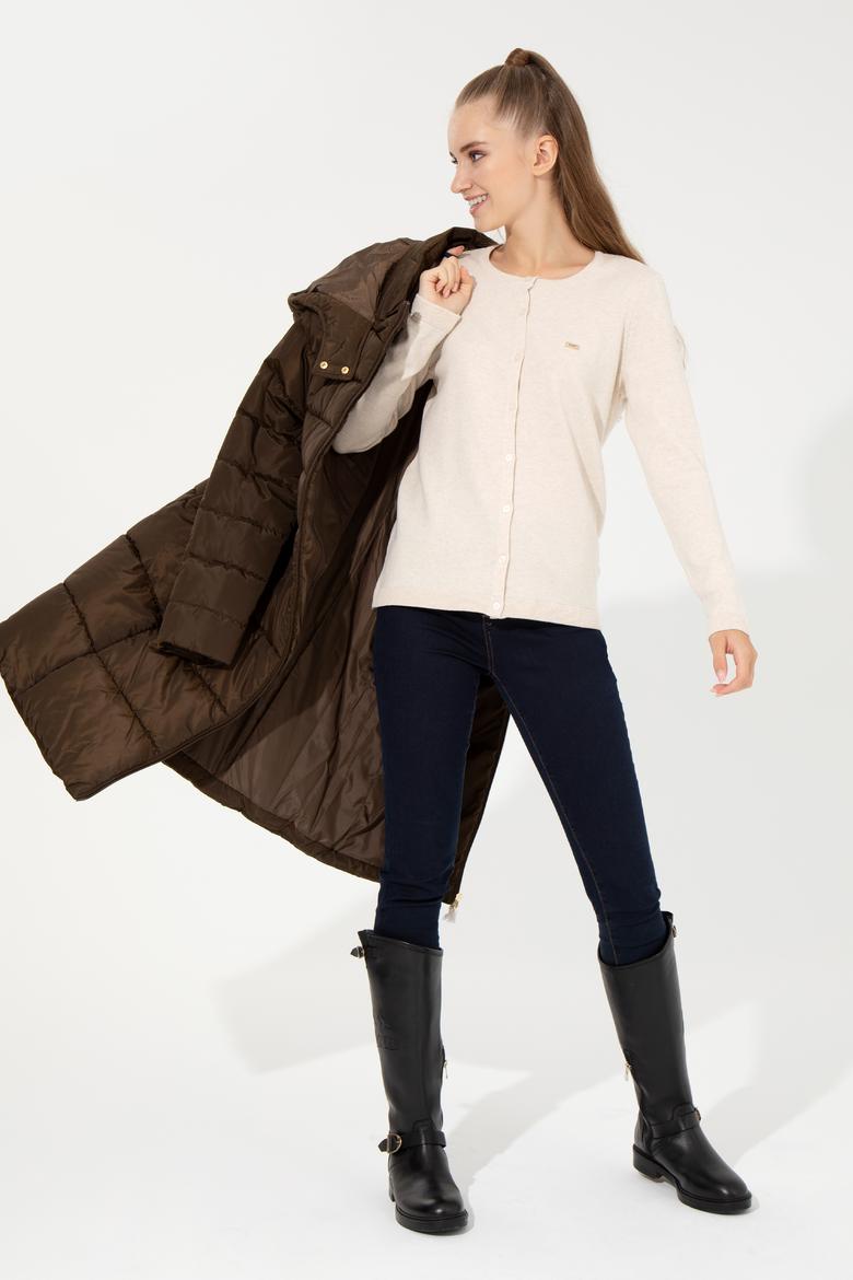 Kadın Krem Melanj Basic Triko Hırka - 50251904024