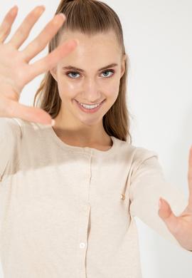 Kadın Krem Melanj Basic Triko Hırka - 50251904024