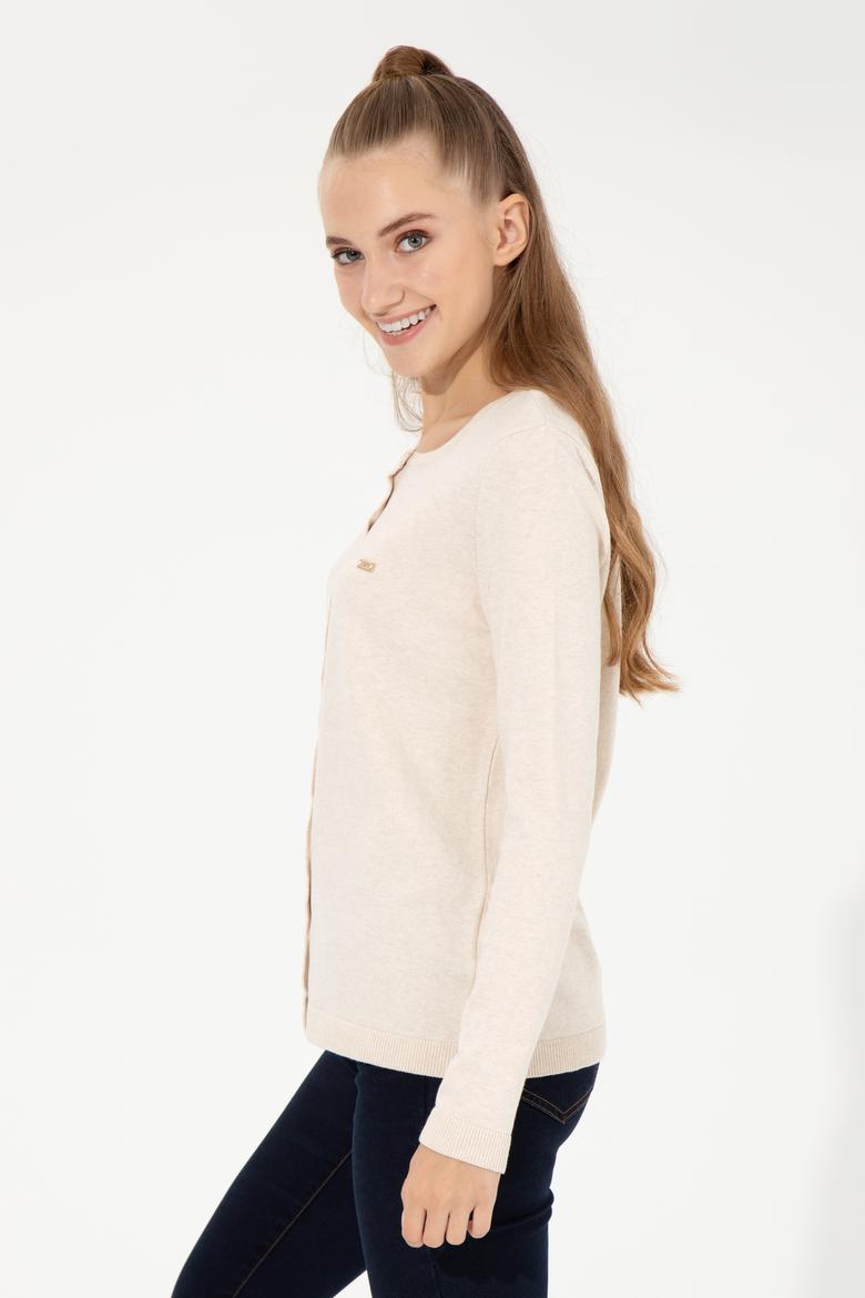 Kadın Krem Melanj Basic Triko Hırka - 50251904024