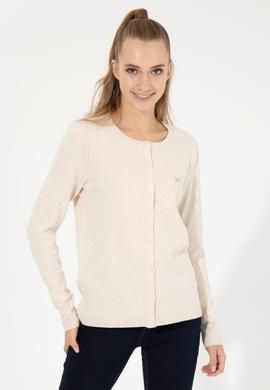 Kadın Krem Melanj Basic Triko Hırka - 50251904024