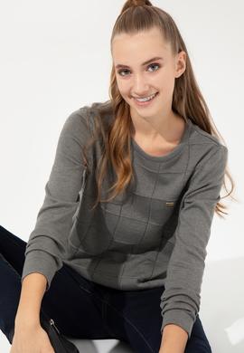 Kadın Gri Melanj Kazak - 50255657014