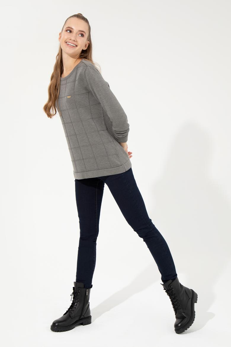 Kadın Gri Melanj Kazak - 50255657014