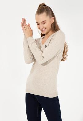 Kadın Taş Melanj  Basic  V - Yaka Triko Kazak - 50251903119