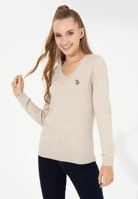 Kadın Taş Melanj  Basic  V - Yaka Triko Kazak - 50251903119