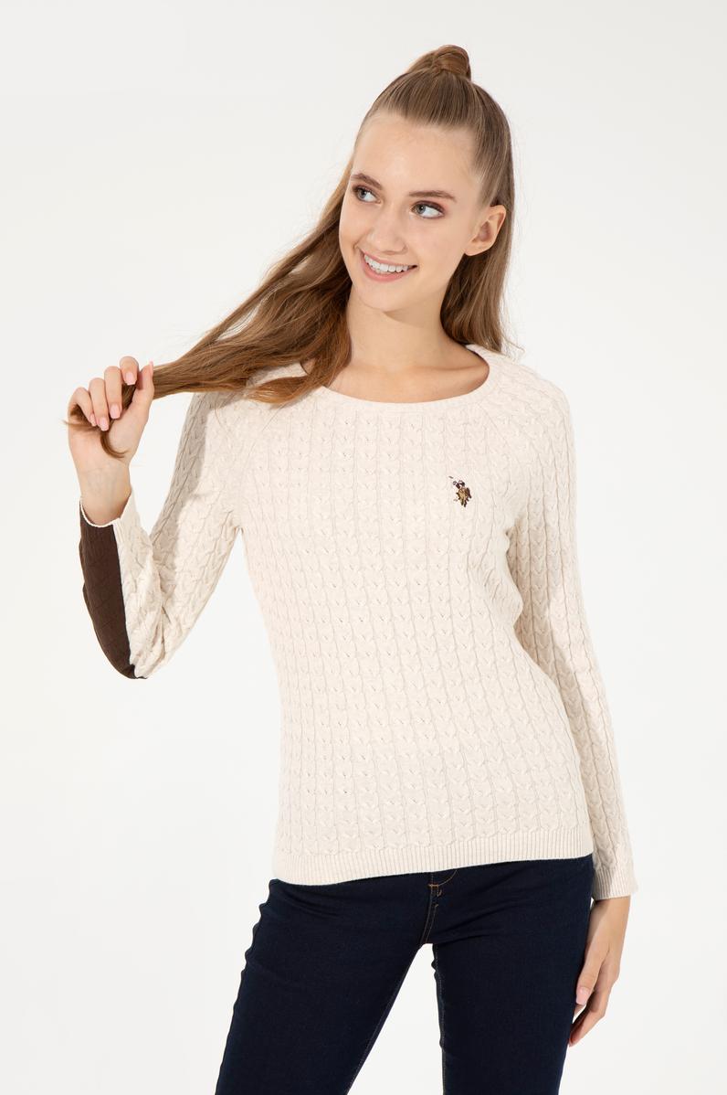 Kadın Krem Melanj Basic Bisiklet Yaka  Kazak