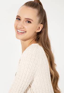 Kadın Krem Melanj Basic Bisiklet Yaka  Kazak - 50255659031