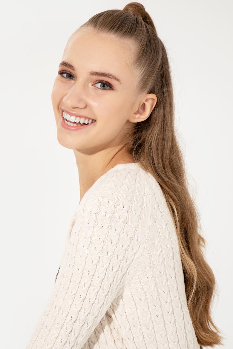 Kadın Krem Melanj Basic Bisiklet Yaka  Kazak - 50255659031