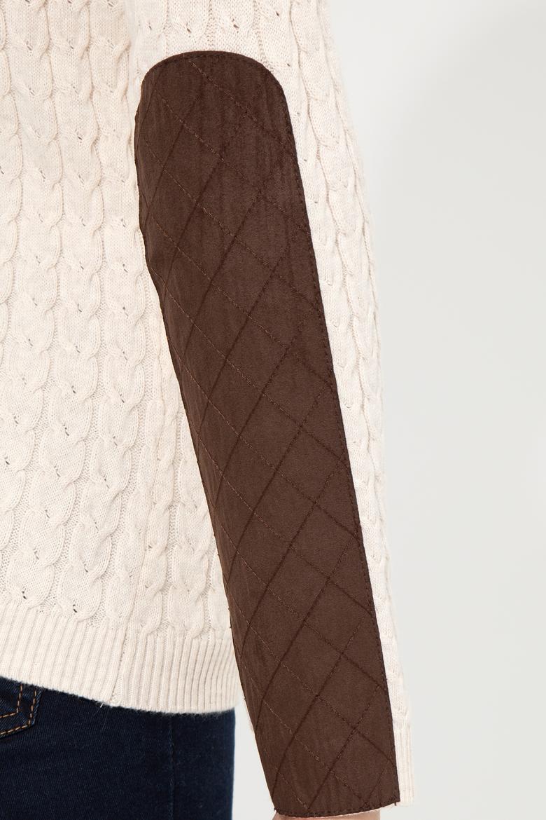 Kadın Krem Melanj Basic Bisiklet Yaka  Kazak - 50255659031