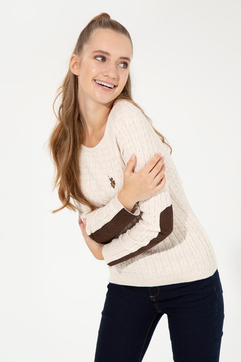 Kadın Krem Melanj Basic Bisiklet Yaka  Kazak - 50255659031