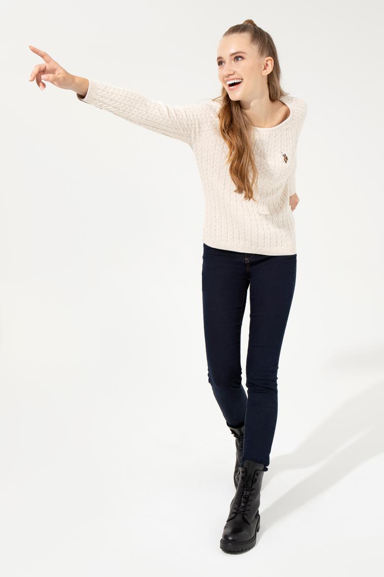 Kadın Krem Melanj Basic Bisiklet Yaka  Kazak - 50255659031