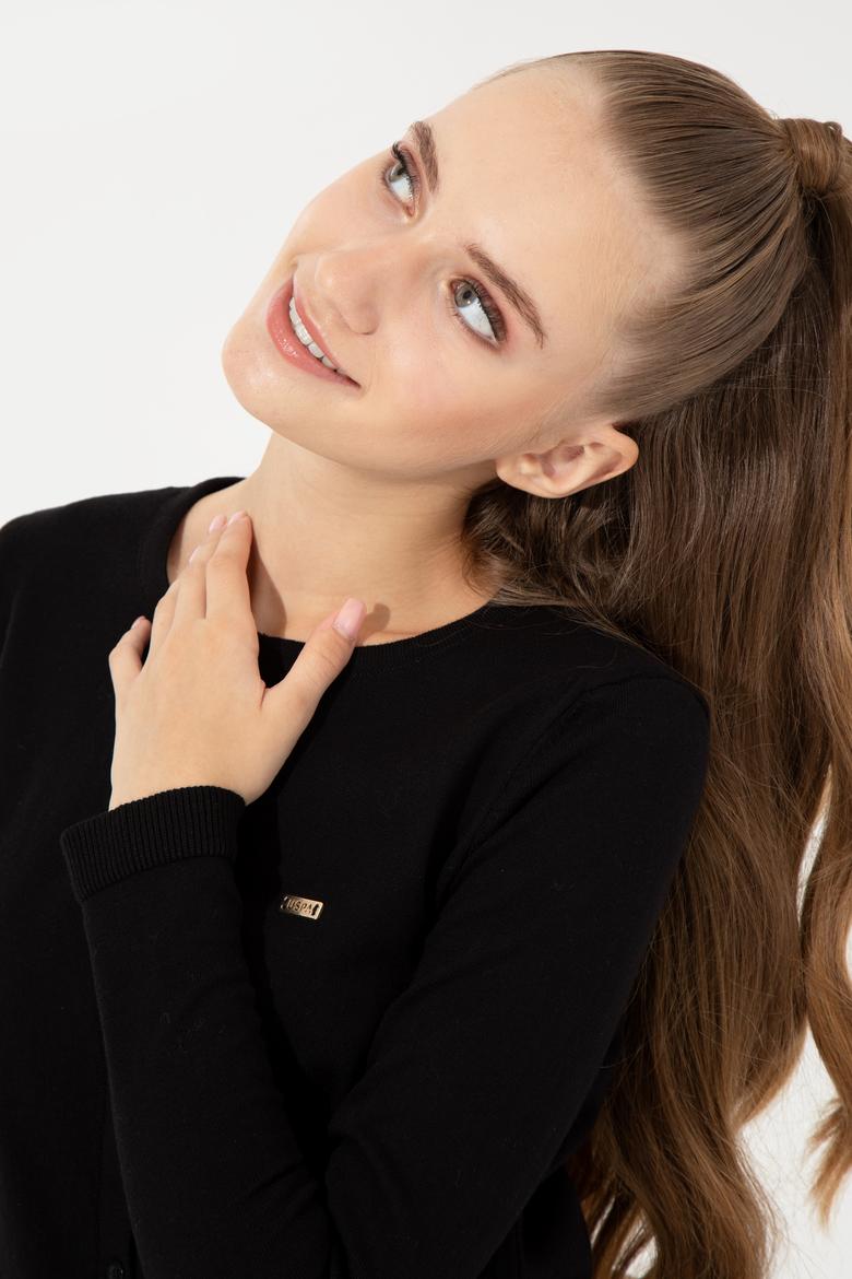 Kadın Siyah Basic Triko Hırka - 50251904007