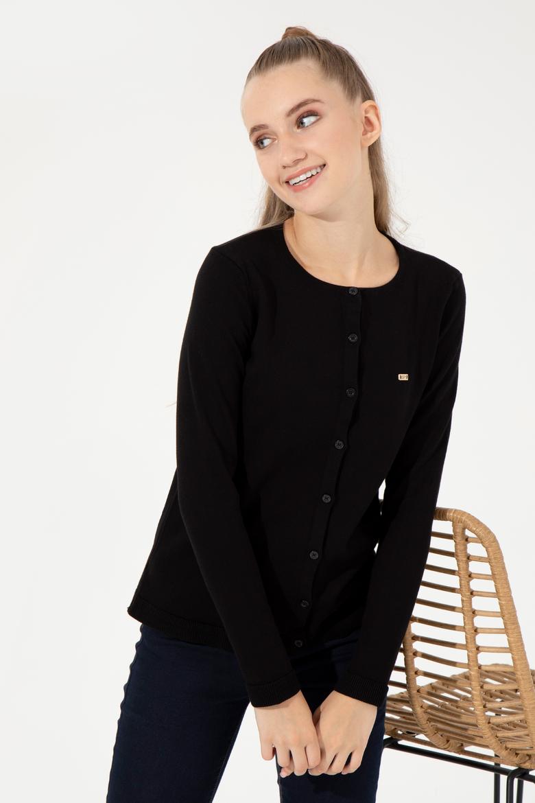 Kadın Siyah Basic Triko Hırka - 50251904007