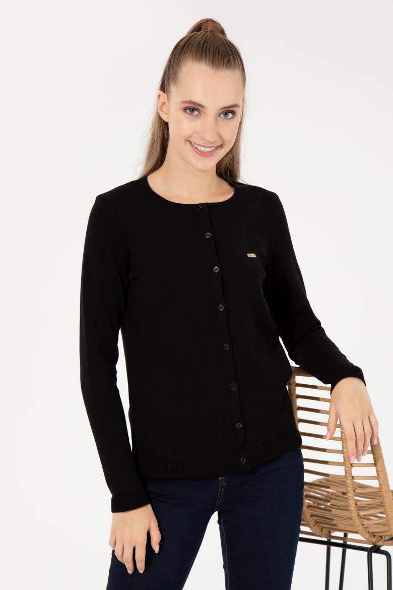 Kadın Siyah Basic Triko Hırka