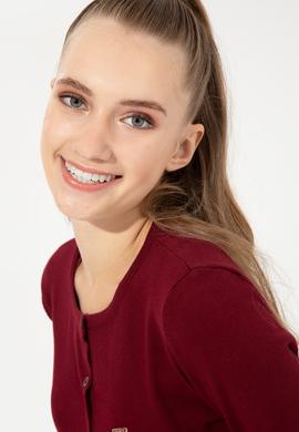 Kadın Bordo Basic Triko Hırka - 50251904060