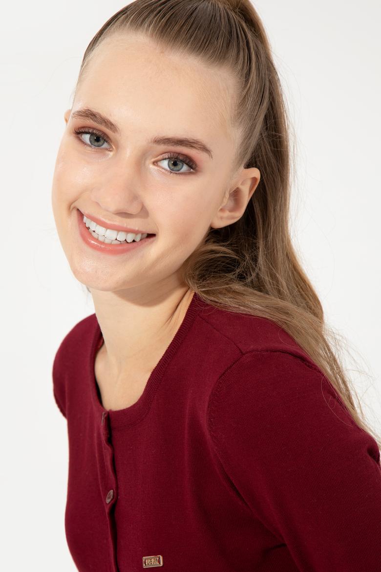Kadın Bordo Basic Triko Hırka - 50251904060