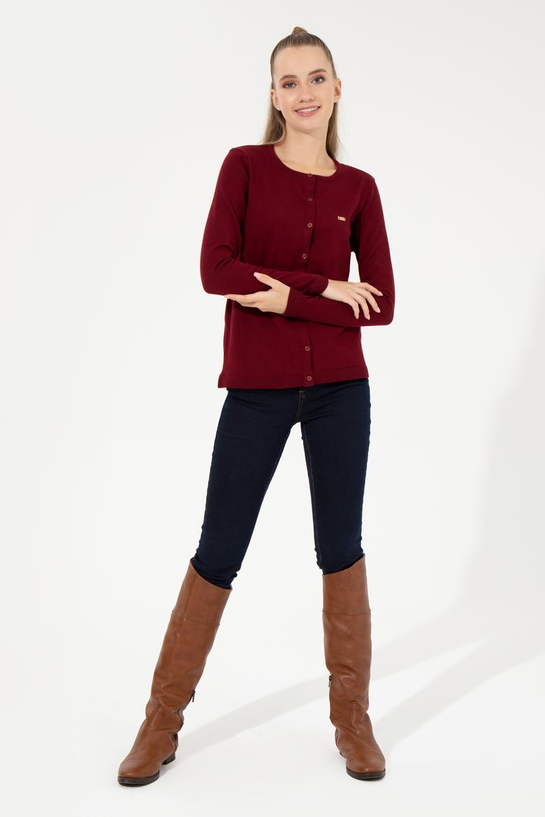 Kadın Bordo Basic Triko Hırka - 50251904060