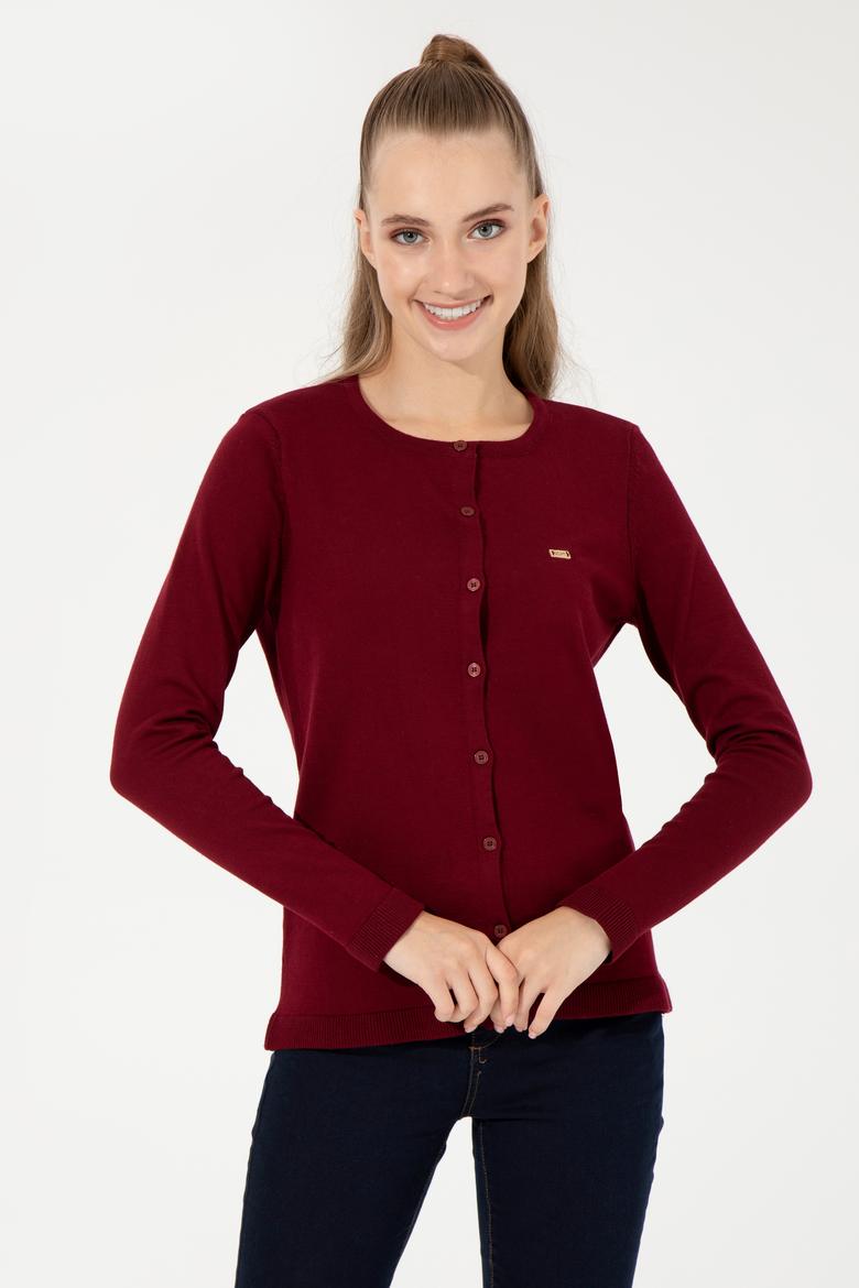 Kadın Bordo Basic Triko Hırka