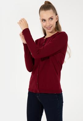 Kadın Bordo Basic Triko Hırka - 50251904060