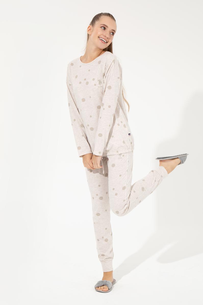 Kadın Bej Melanj Pijama Takımı