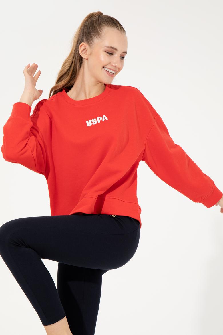 Kadın Kırmızı Bisiklet Yaka Basic Sweatshirt