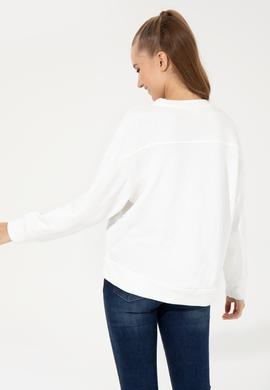 Kadın Ekru Bisiklet Yaka Basic Sweatshirt - 50261236014