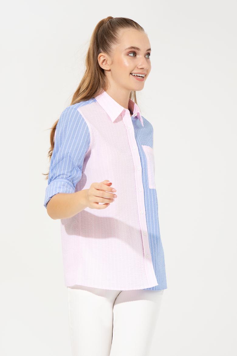 Kadın Mavi Uzun Kollu Gömlek - 50246566005