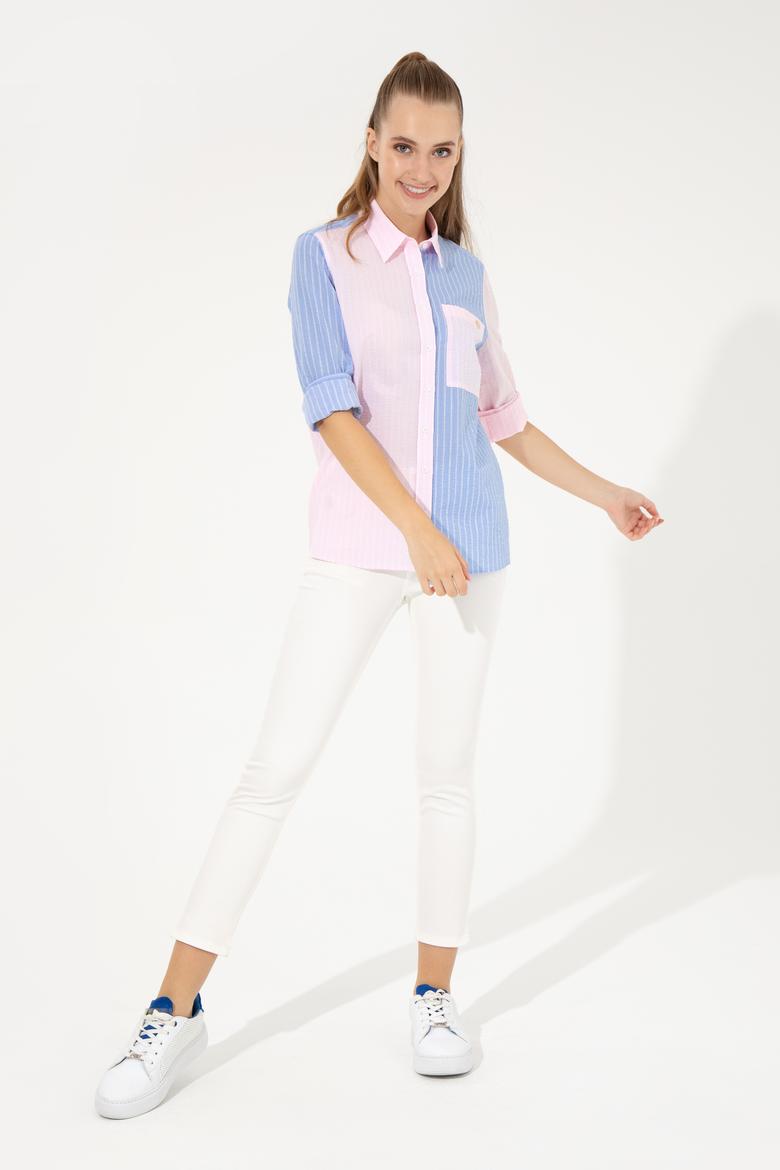 Kadın Mavi Uzun Kollu Gömlek - 50246566005