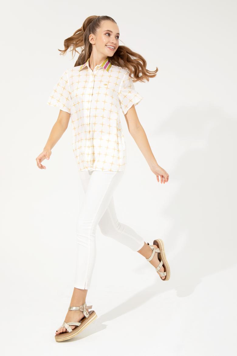 Kadın Safran Kısa Kollu Gömlek - 50246397032