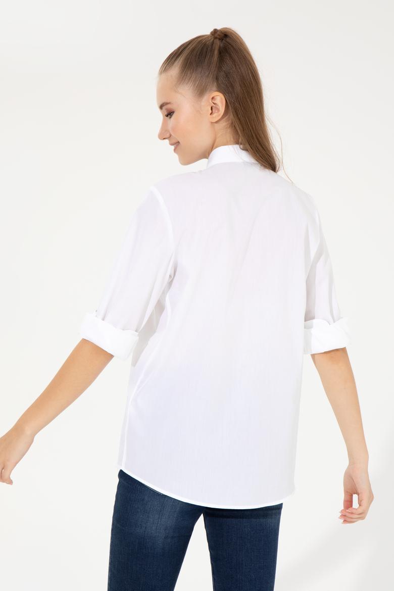 Kadın Beyaz Uzun Kollu Basic Gömlek - 50254692006