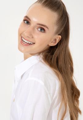 Kadın Beyaz Uzun Kollu Basic Gömlek - 50254692006