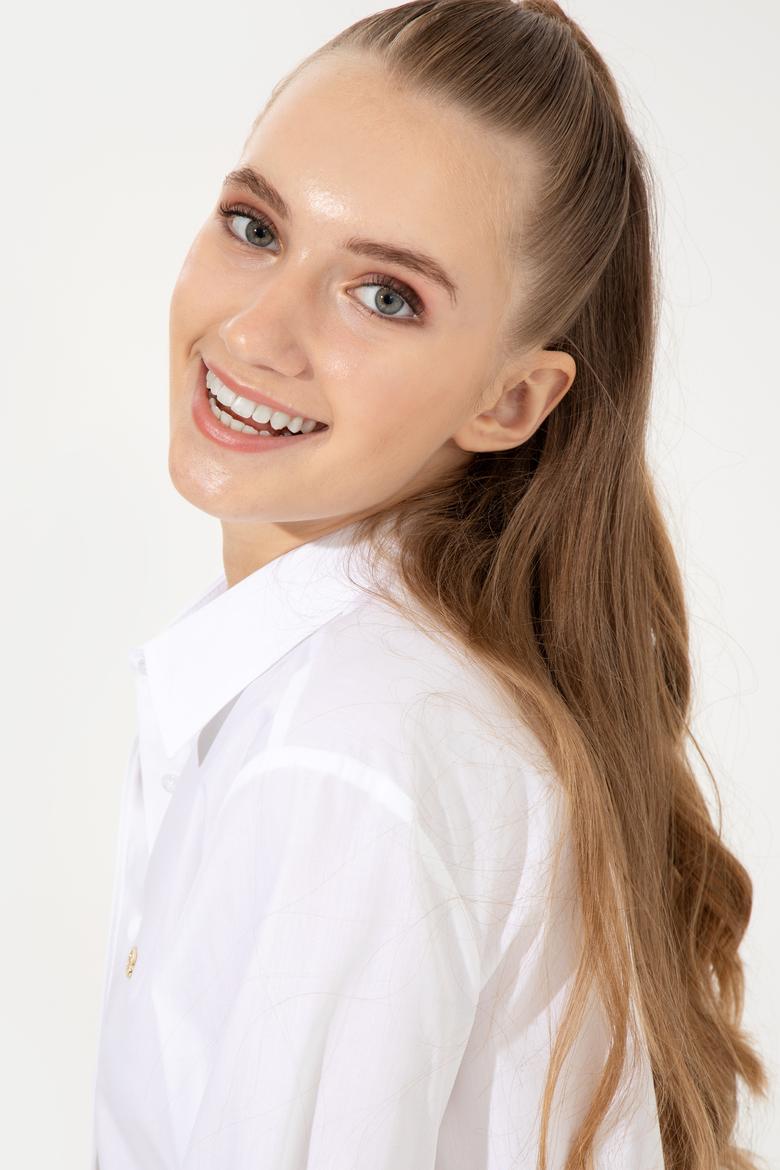 Kadın Beyaz Uzun Kollu Basic Gömlek - 50254692006