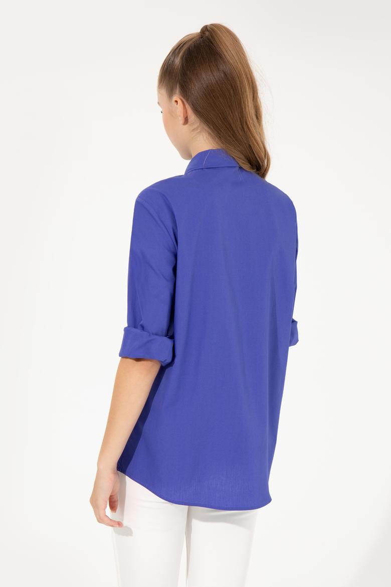 Kadın Mavi Uzun Kollu Basic Gömlek - 50254692012