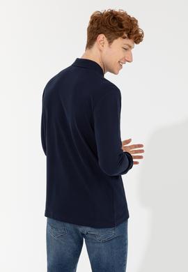 Erkek Lacivert Polo Yaka Basic Sweatshirt - 50257229011